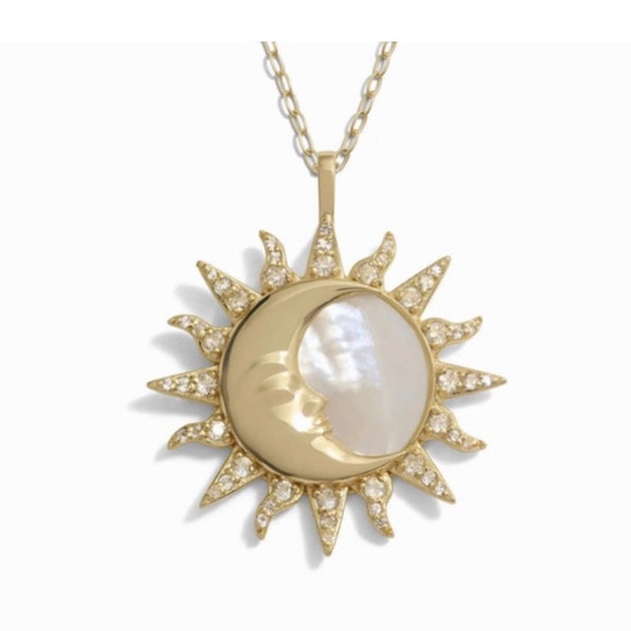 AWE INSPIRED Sun & Moon Mother of Pearl Vermeil Pendant Amulet - Picture 1 of 4